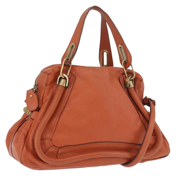 Chloe Paraty Hand Bag Leather 2way Orange Gold Auth 186311