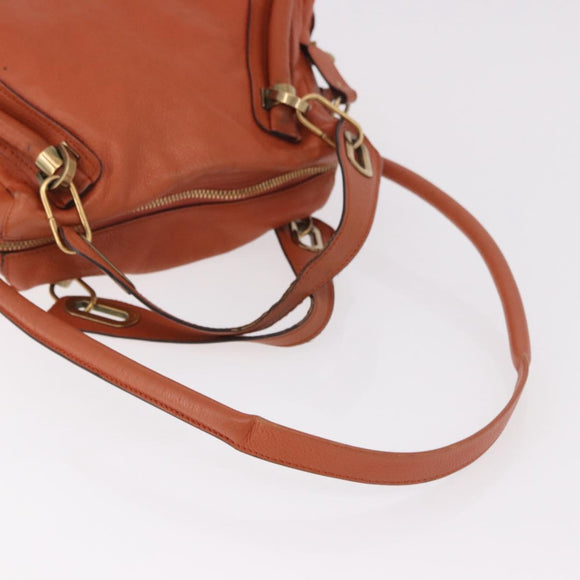 Chloe Paraty Hand Bag Leather 2way Orange Gold Auth 186311