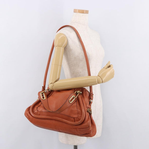 Chloe Paraty Hand Bag Leather 2way Orange Gold Auth 186311