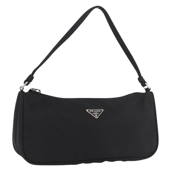 PRADA Accessory Pouch Nylon Black Silver Auth 186312A
