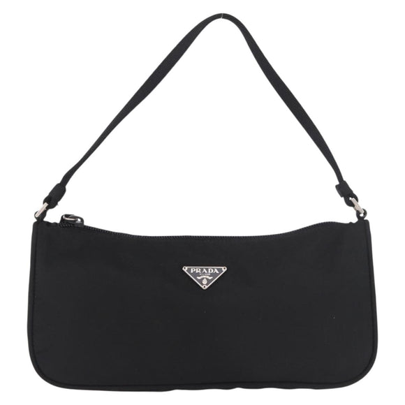 PRADA Accessory Pouch Nylon Black Silver Auth 186312A