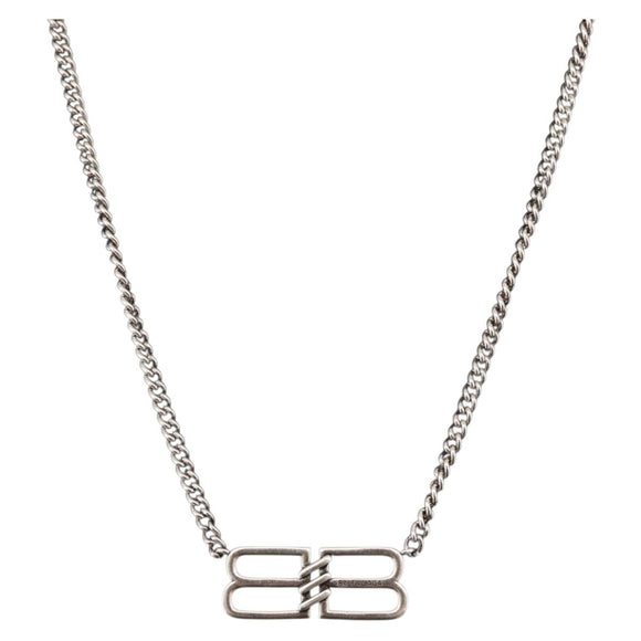 BALENCIAGA BB Icon Necklace metal Silver tone Auth 186316A