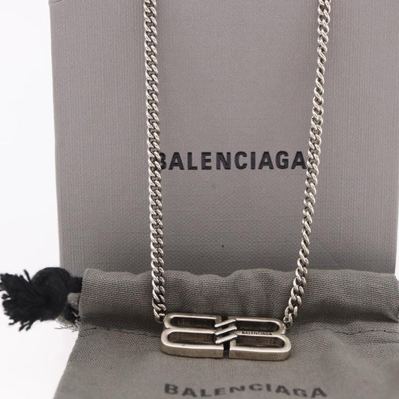 BALENCIAGA BB Icon Necklace metal Silver tone Auth 186316A