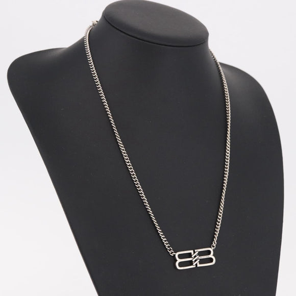 BALENCIAGA BB Icon Necklace metal Silver tone Auth 186316A