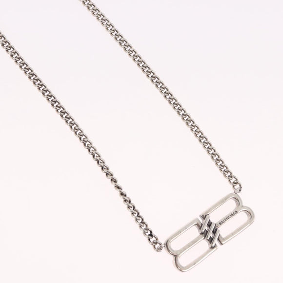 BALENCIAGA BB Icon Necklace metal Silver tone Auth 186316A