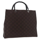 GUCCI Bamboo GG Canvas Hand Bag Dark Brown Silver 002 1015 Auth 186318A-1