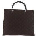 GUCCI Bamboo GG Canvas Hand Bag Dark Brown Silver 002 1015 Auth 186318A-13
