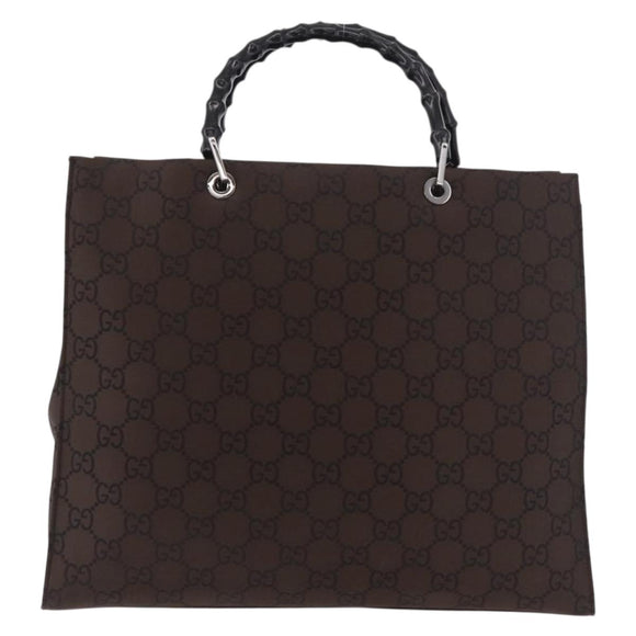 GUCCI Bamboo GG Canvas Hand Bag Dark Brown Silver 002 1015 Auth 186318A