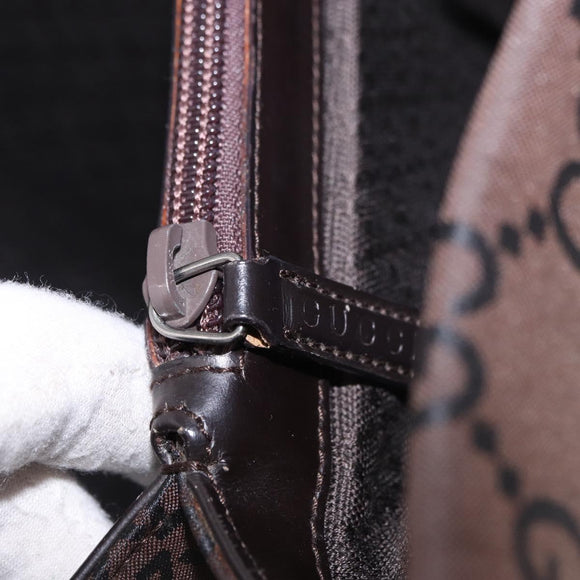 GUCCI Bamboo GG Canvas Hand Bag Dark Brown Silver 002 1015 Auth 186318A
