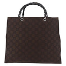GUCCI Bamboo GG Canvas Hand Bag Dark Brown Silver 002 1015 Auth 186318A-2