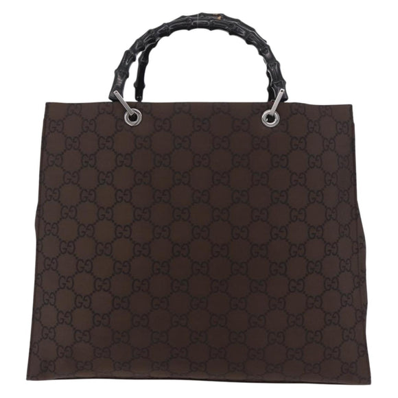 GUCCI Bamboo GG Canvas Hand Bag Dark Brown Silver 002 1015 Auth 186318A