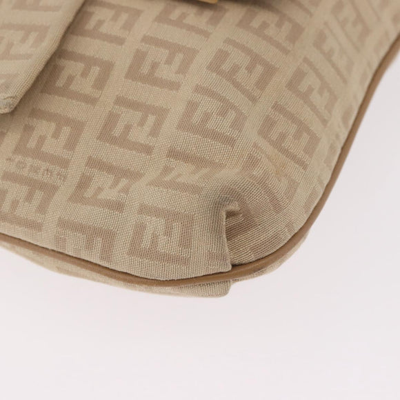 FENDI Zucchino Canvas Mamma Baguette Schoudertas Beige Goud Auth 186319A