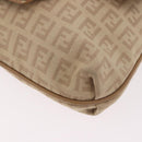 FENDI Zucchino Canvas Mamma Baguette Schoudertas Beige Goud Auth 186319A-14