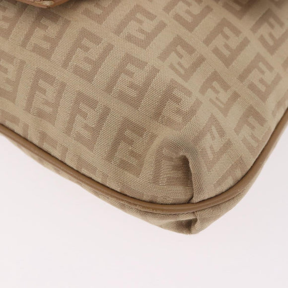 FENDI Zucchino Canvas Mamma Baguette Schoudertas Beige Goud Auth 186319A