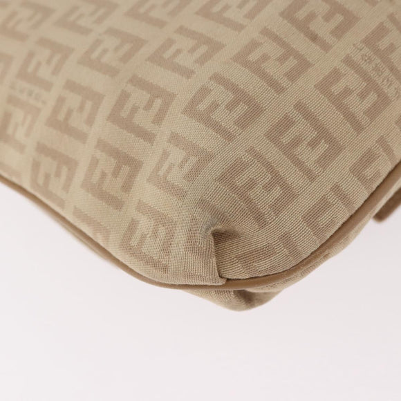 FENDI Zucchino Canvas Mamma Baguette Schoudertas Beige Goud Auth 186319A