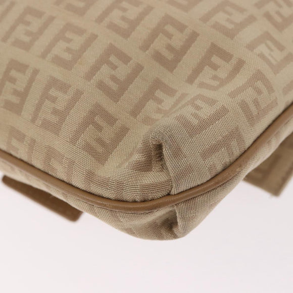 FENDI Zucchino Canvas Mamma Baguette Schoudertas Beige Goud Auth 186319A