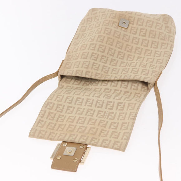 FENDI Zucchino Canvas Mamma Baguette Schoudertas Beige Goud Auth 186319A