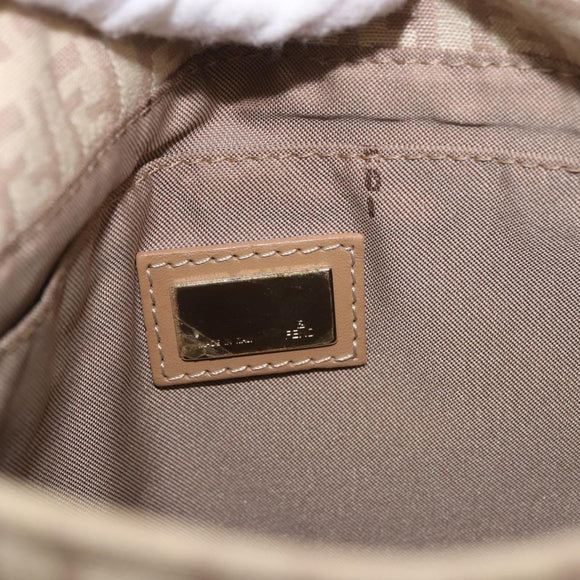 FENDI Zucchino Canvas Mamma Baguette Schoudertas Beige Goud Auth 186319A