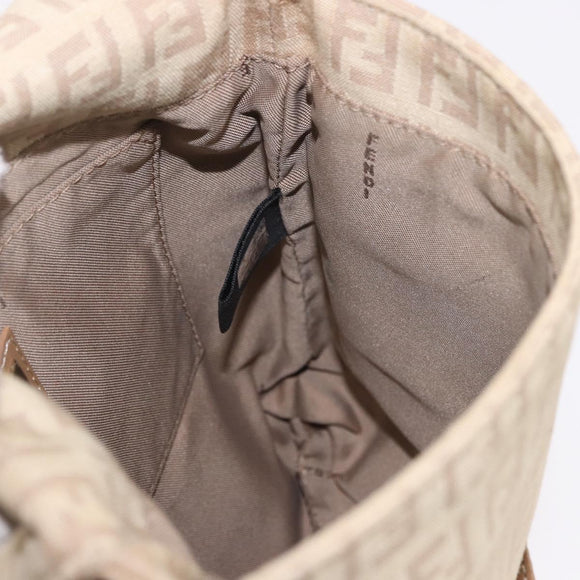 FENDI Zucchino Canvas Mamma Baguette Schoudertas Beige Goud Auth 186319A