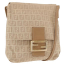 FENDI Zucchino Canvas Mamma Baguette Schoudertas Beige Goud Auth 186319A-1