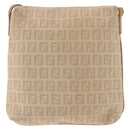 FENDI Zucchino Canvas Mamma Baguette Schoudertas Beige Goud Auth 186319A-2