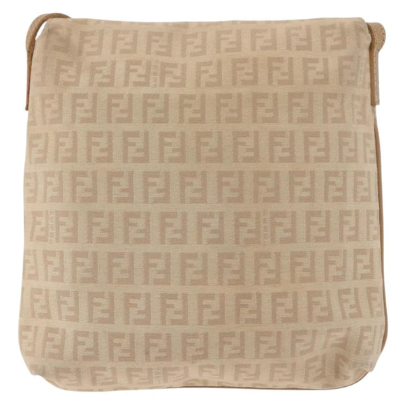 FENDI Zucchino Canvas Mamma Baguette Schoudertas Beige Goud Auth 186319A
