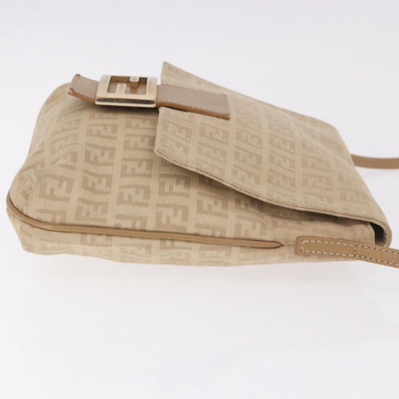 FENDI Zucchino Canvas Mamma Baguette Schoudertas Beige Goud Auth 186319A