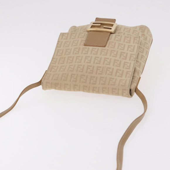 FENDI Zucchino Canvas Mamma Baguette Schoudertas Beige Goud Auth 186319A