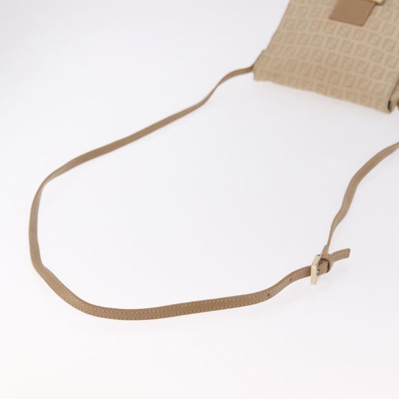 FENDI Zucchino Canvas Mamma Baguette Schoudertas Beige Goud Auth 186319A