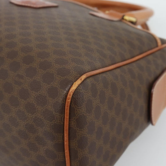 CELINE Macadam Canvas Boston Bag PVC Leather Brown Gold Auth 186321A
