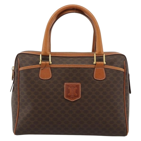 CELINE Macadam Canvas Boston Bag PVC Leather Brown Gold Auth 186321A