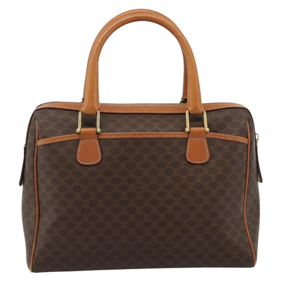 CELINE Macadam Canvas Boston Bag PVC Leather Brown Gold Auth 186321A