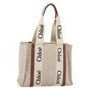 Chloe Woody Tote Bag Canvas Beige Auth 186322A-1