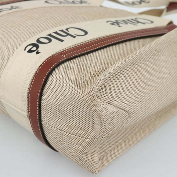 Chloe Woody Tote Bag Canvas Beige Auth 186322A