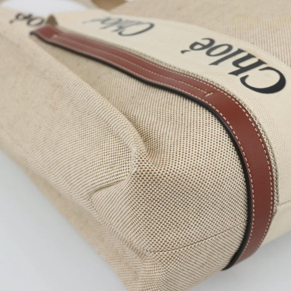 Chloe Woody Tote Bag Canvas Beige Auth 186322A