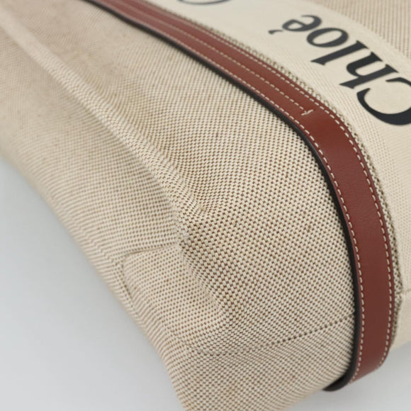 Chloe Woody Tote Bag Canvas Beige Auth 186322A