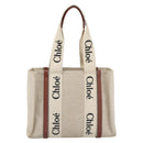 Chloe Woody Tote Bag Canvas Beige Auth 186322A-13