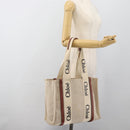 Chloe Woody Tote Bag Canvas Beige Auth 186322A-20
