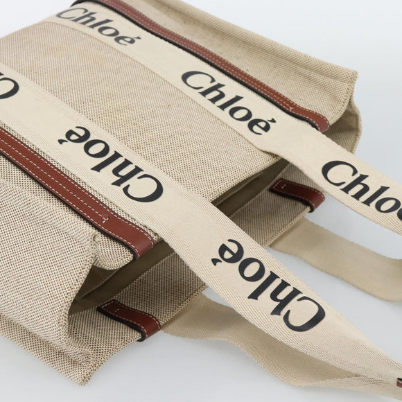 Chloe Woody Tote Bag Canvas Beige Auth 186322A