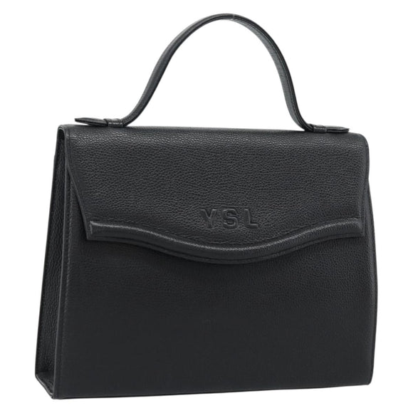 SAINT LAURENT Hand Bag Leather Black Gold Auth 186323A