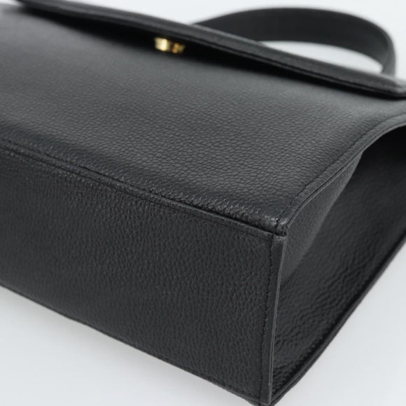 SAINT LAURENT Hand Bag Leather Black Gold Auth 186323A