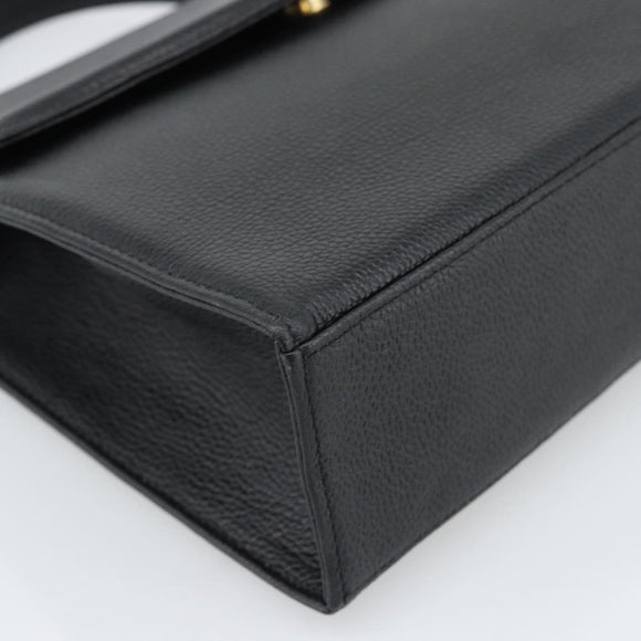 SAINT LAURENT Hand Bag Leather Black Gold Auth 186323A