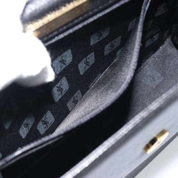 SAINT LAURENT Hand Bag Leather Black Gold Auth 186323A