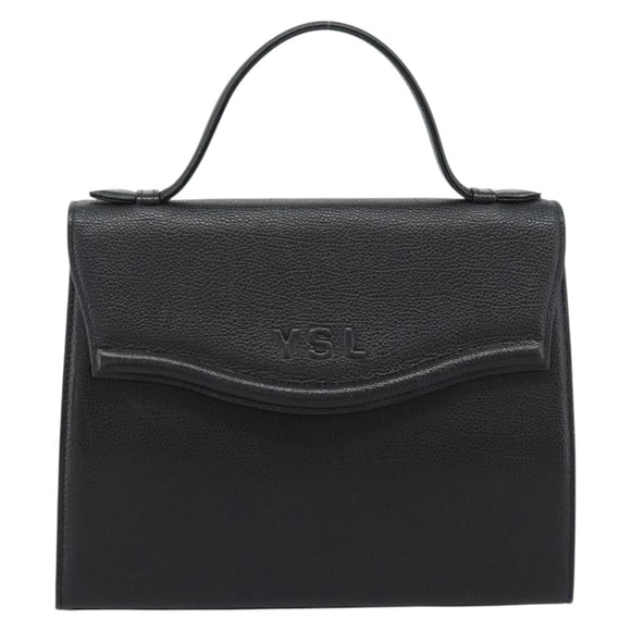 SAINT LAURENT Hand Bag Leather Black Gold Auth 186323A