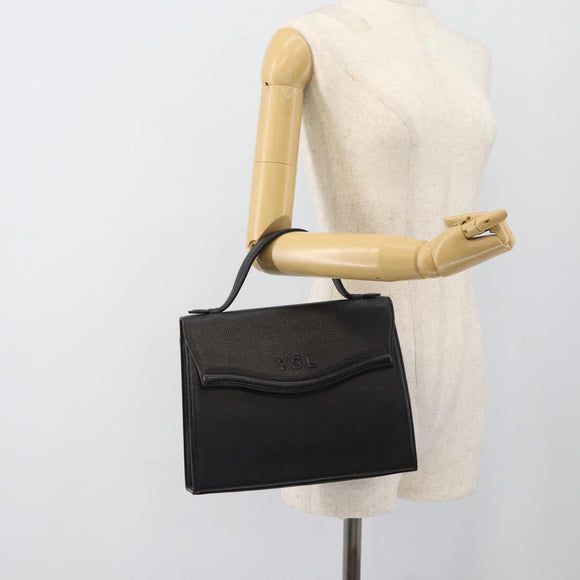 SAINT LAURENT Hand Bag Leather Black Gold Auth 186323A