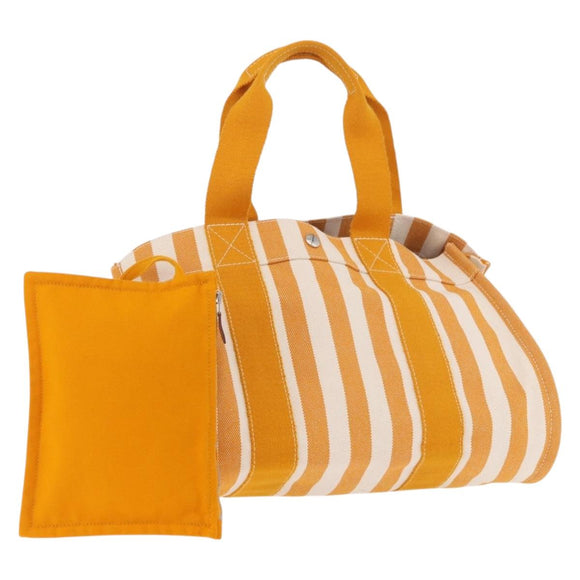 HERMES Cannes PM Hand Bag Canvas Yellow Silver Auth 186325A
