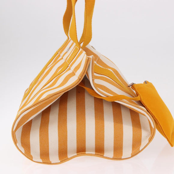 HERMES Cannes PM Hand Bag Canvas Yellow Silver Auth 186325A