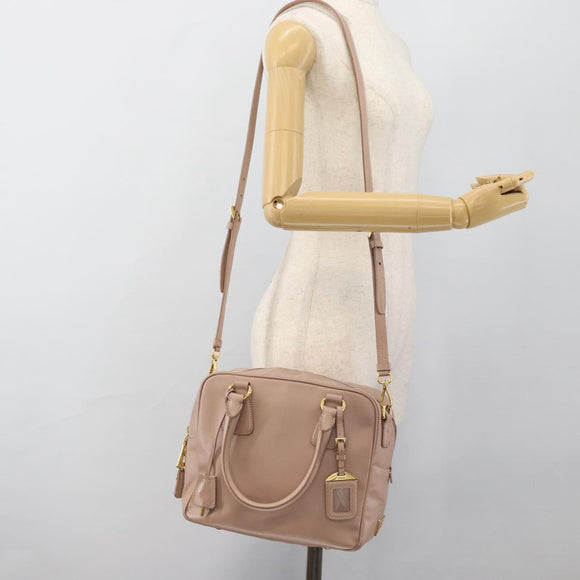PRADA Hand Bag Saffiano leather 2way Pink Gold Auth 186328A