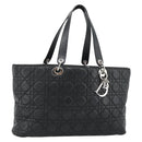 Christian Dior Large Shopper Canage Tote Bag Lamb Skin Black Silver Auth 186330A-1