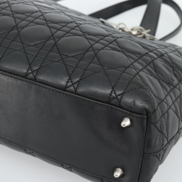 Christian Dior Large Shopper Canage Tote Bag Lamb Skin Black Silver Auth 186330A